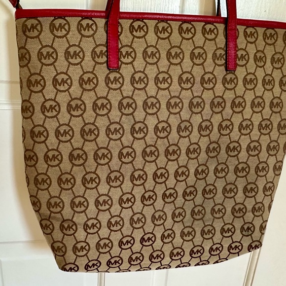 Michael Kors Red Handle Canvas Tote Bag Jet Set Messenger - Picture 2 of 8